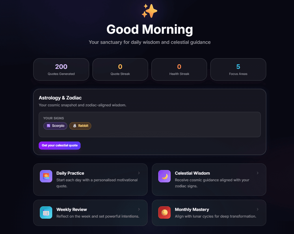 QuoteMe — AI Health & Astrology Platform screenshot 2